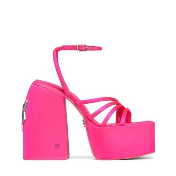 NEW! Naked Wolfe- Jennie Hot Pink Satin Platform Sandals With Heels Size 9 - Picture 4 of 15